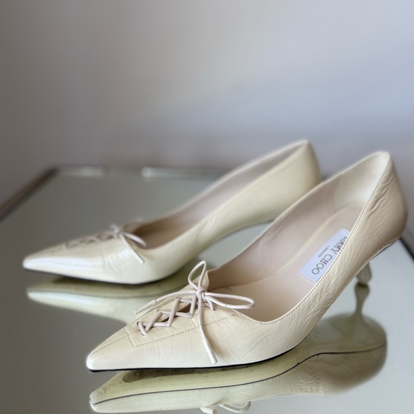 EUC JIMMY CHOO Scarlett 50 lace-up patent-leather pointed-toe pumps 38 $1,075 - Picture 7 of 16